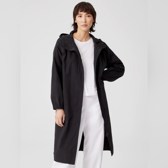 Eileen Fisher Jackets & Blazers - Eileen Fisher Recycled Polyester black Hooded zip Coat women’s Sz L rain jacket